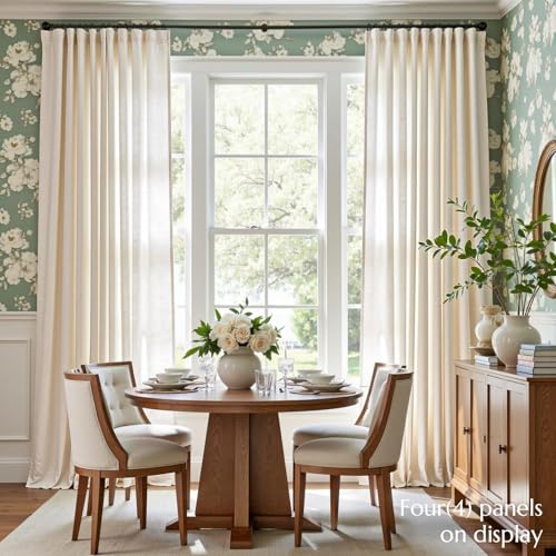 jinchan Beige Linen Blend Curtains 96 inch Length 2 Panels Floor to Ceiling Curtains for Bedroom Living Room, Semi Sheer 50 inch Wide Farmhouse Drapes with Rod Pocket Back Tab(50W x 96L, Ecru) - Image 2