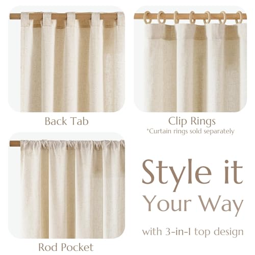 jinchan Beige Linen Blend Curtains 96 inch Length 2 Panels Floor to Ceiling Curtains for Bedroom Living Room, Semi Sheer 50 inch Wide Farmhouse Drapes with Rod Pocket Back Tab(50W x 96L, Ecru) - Image 5