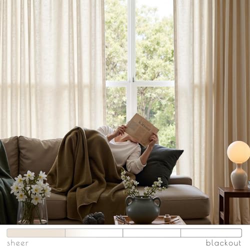 jinchan Beige Linen Blend Curtains 96 inch Length 2 Panels Floor to Ceiling Curtains for Bedroom Living Room, Semi Sheer 50 inch Wide Farmhouse Drapes with Rod Pocket Back Tab(50W x 96L, Ecru) - Image 3