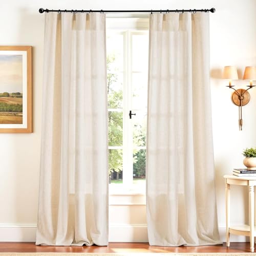 jinchan Beige Linen Blend Curtains 96 inch Length 2 Panels Floor to Ceiling Curtains for Bedroom Living Room, Semi Sheer 50 inch Wide Farmhouse Drapes with Rod Pocket Back Tab(50W x 96L, Ecru) - Image 1