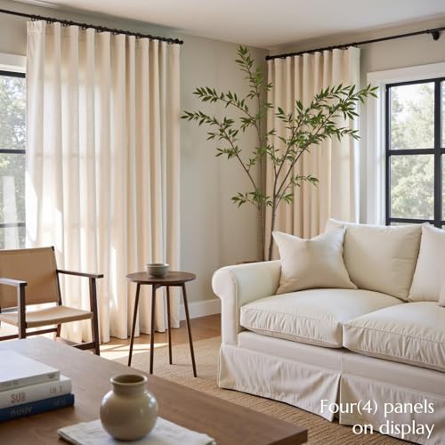 jinchan Beige Linen Blend Curtains 96 inch Length 2 Panels Floor to Ceiling Curtains for Bedroom Living Room, Semi Sheer 50 inch Wide Farmhouse Drapes with Rod Pocket Back Tab(50W x 96L, Ecru) - Image 4