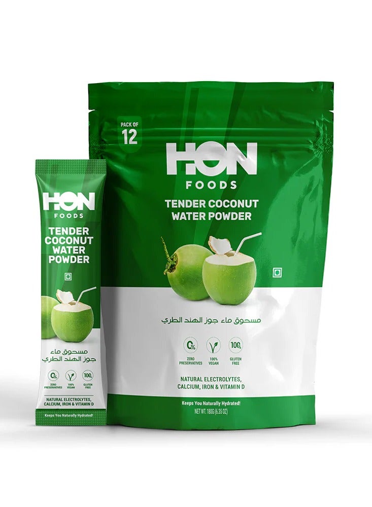 HON FOODS Tender Coconut Water Powder with Natural Electrolytes for Hydration & Healthy Skin (Pack of 12 Sachet) - Image 1