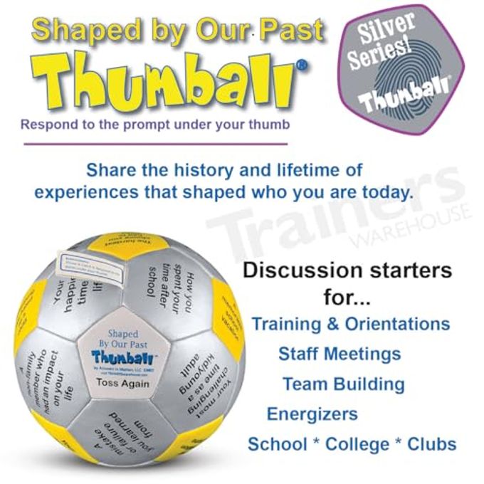 Trainers Warehouse Shaped by Our Past Thumball Communication Game 6" | Yellow Conversation Starter | Ice Breaker Share The Experiences That Shaped You | 32 Prompts - Image 3