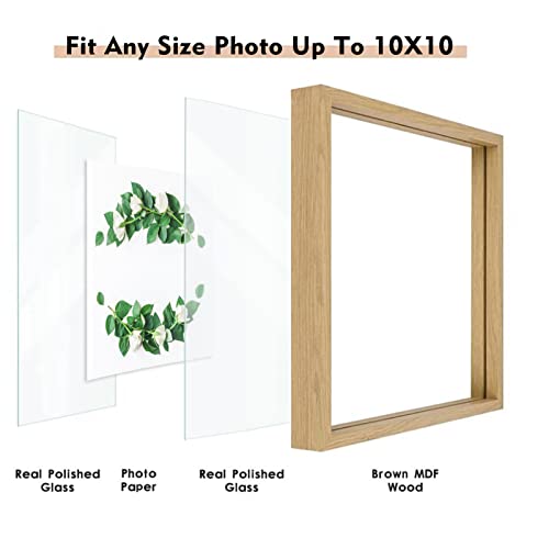 MUYE 10x10 Floating Frame Set of 2,Double Glass Square Photo Frame,Display Any Size Photo up to 10x10,Wall Mount or Tabletop Standing,Natural - Image 5