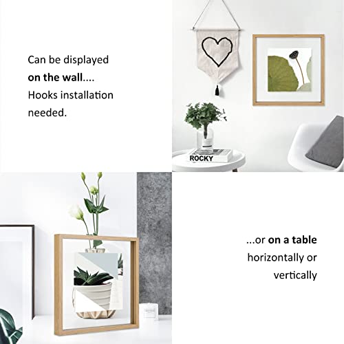 MUYE 10x10 Floating Frame Set of 2,Double Glass Square Photo Frame,Display Any Size Photo up to 10x10,Wall Mount or Tabletop Standing,Natural - Image 3