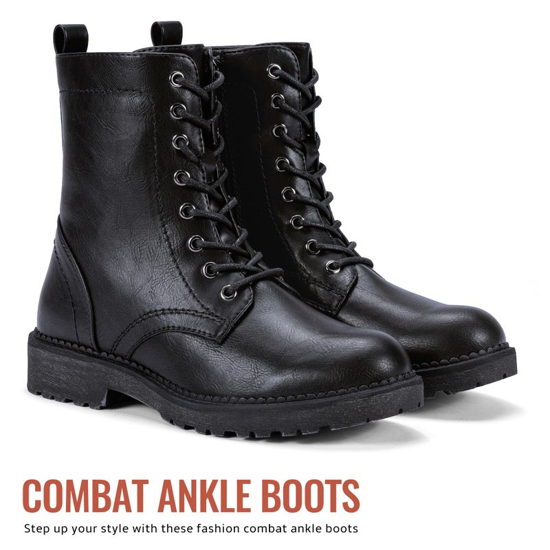 Vepose Women's Combat Ankle Black Flat Boots, Military Fashion 925 Booties Inner Zipper, Waterproof Lace up Boot, Soft Synthetic Leather Biker Booties, Size 8.5M US(CJY925 Black 08.5) - Image 4