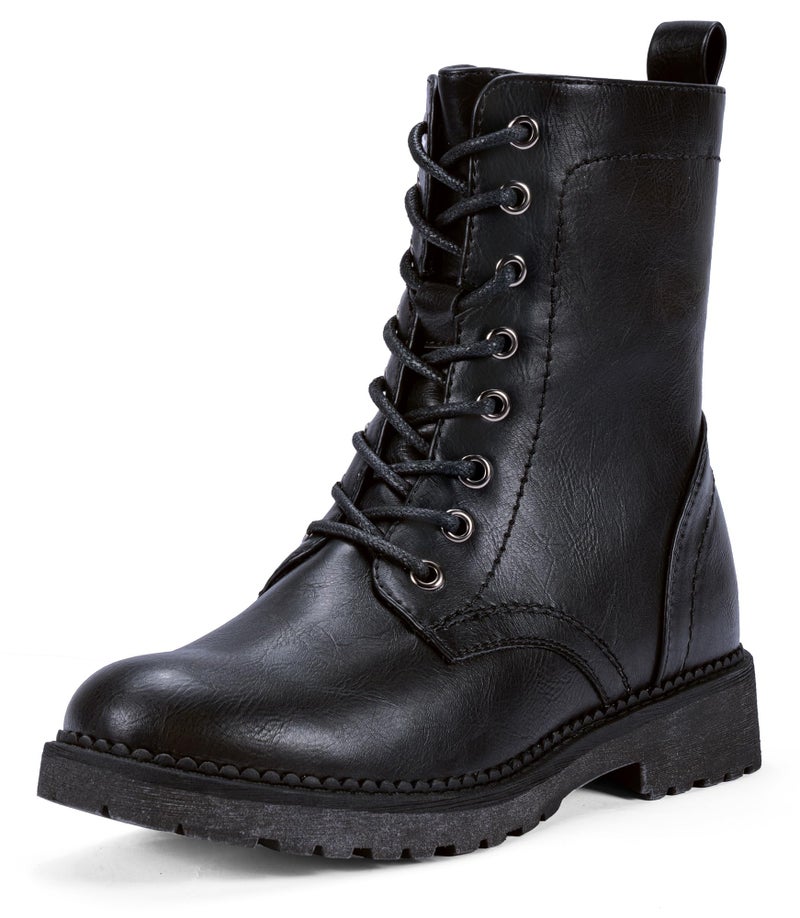 Vepose Women's Combat Ankle Black Flat Boots, Military Fashion 925 Booties Inner Zipper, Waterproof Lace up Boot, Soft Synthetic Leather Biker Booties, Size 8.5M US(CJY925 Black 08.5) - Image 1