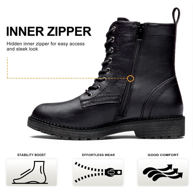 Vepose Women's Combat Ankle Black Flat Boots, Military Fashion 925 Booties Inner Zipper, Waterproof Lace up Boot, Soft Synthetic Leather Biker Booties, Size 8.5M US(CJY925 Black 08.5) - Image 5