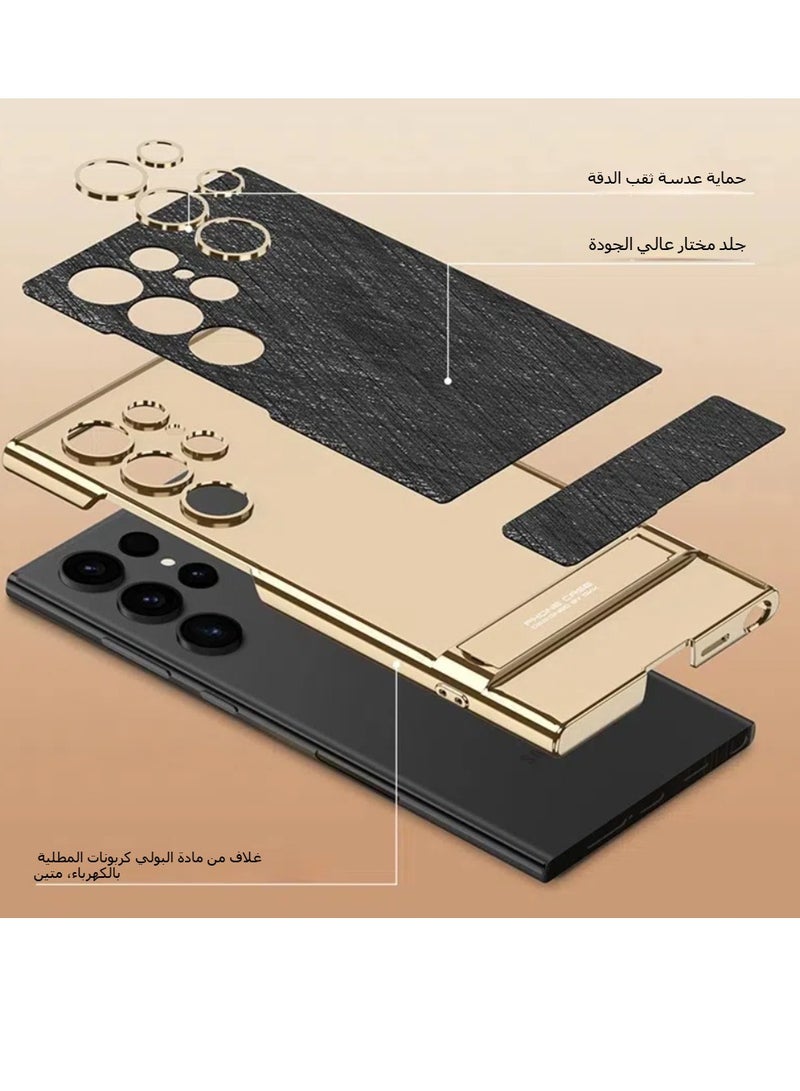 The new model is suitable for Samsung S24Ultra mobile phone case, electroplated Triumph leather gear adjustment bracket, anti-drop protective cover (silver brocade black) - Image 2