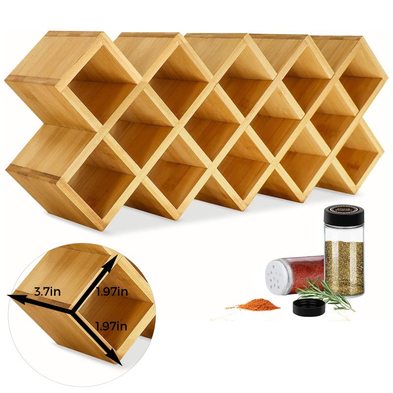 Kylinbigda Bamboo Criss Cross Spice Rack Organizer for Cabinet, Wood Seasoning Rack Spice Holder, 18-Jar Spice Rack Tower Spice Storage for Kitchen Countertop Drawer-Jars Not Included - Image 1