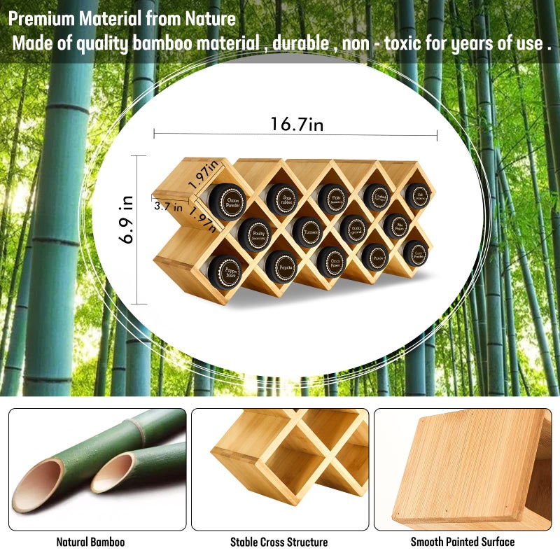 Kylinbigda Bamboo Criss Cross Spice Rack Organizer for Cabinet, Wood Seasoning Rack Spice Holder, 18-Jar Spice Rack Tower Spice Storage for Kitchen Countertop Drawer-Jars Not Included - Image 5
