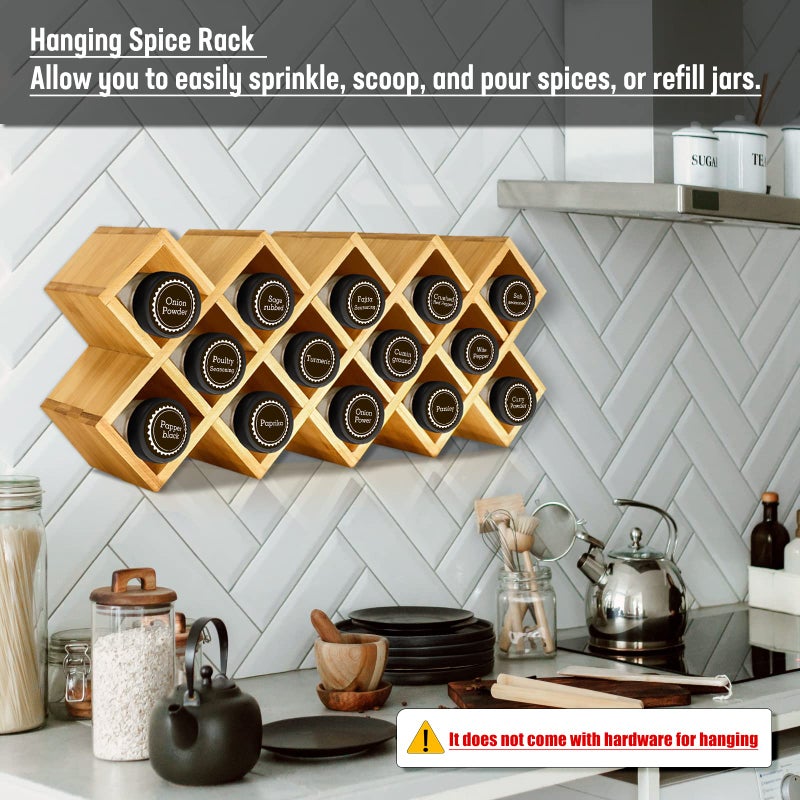 Kylinbigda Bamboo Criss Cross Spice Rack Organizer for Cabinet, Wood Seasoning Rack Spice Holder, 18-Jar Spice Rack Tower Spice Storage for Kitchen Countertop Drawer-Jars Not Included - Image 4