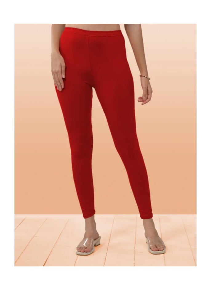 Lyra - Red Ankle Length Leggings | Free Size | Pack of 1 - Image 1