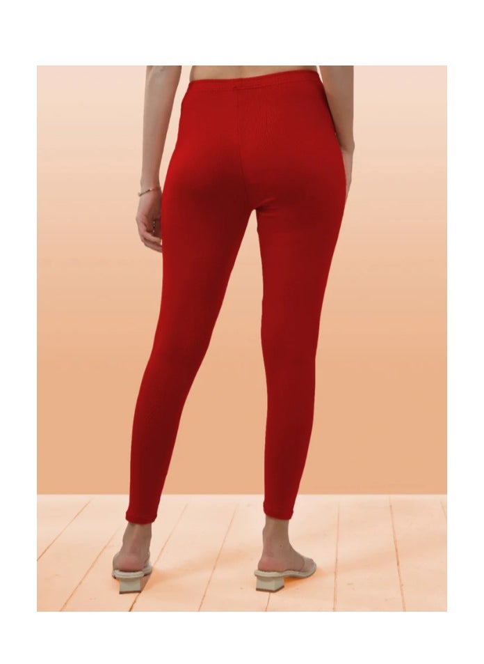 Lyra - Red Ankle Length Leggings | Free Size | Pack of 1 - Image 1