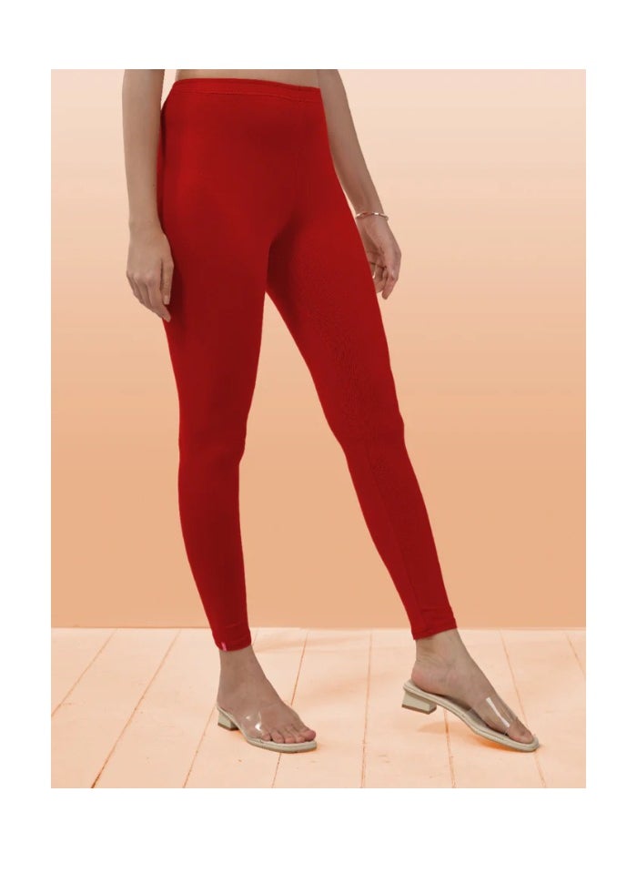Lyra - Red Ankle Length Leggings | Free Size | Pack of 1 - Image 1