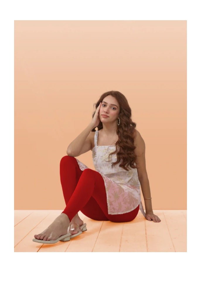 Lyra - Red Ankle Length Leggings | Free Size | Pack of 1 - Image 1