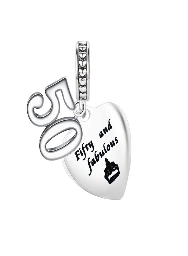 MiiFort 50th Birthday Love Heart Dangle Charm fits Pandora Bracelets Fabulous Fifty for Women Wife Grandma Dangle - Image 3