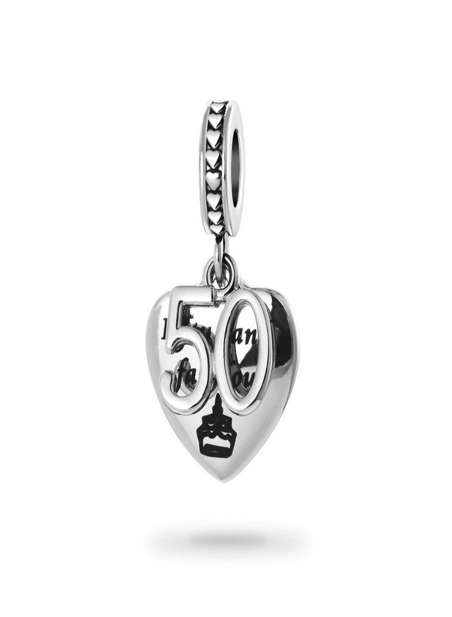 MiiFort 50th Birthday Love Heart Dangle Charm fits Pandora Bracelets Fabulous Fifty for Women Wife Grandma Dangle - Image 1