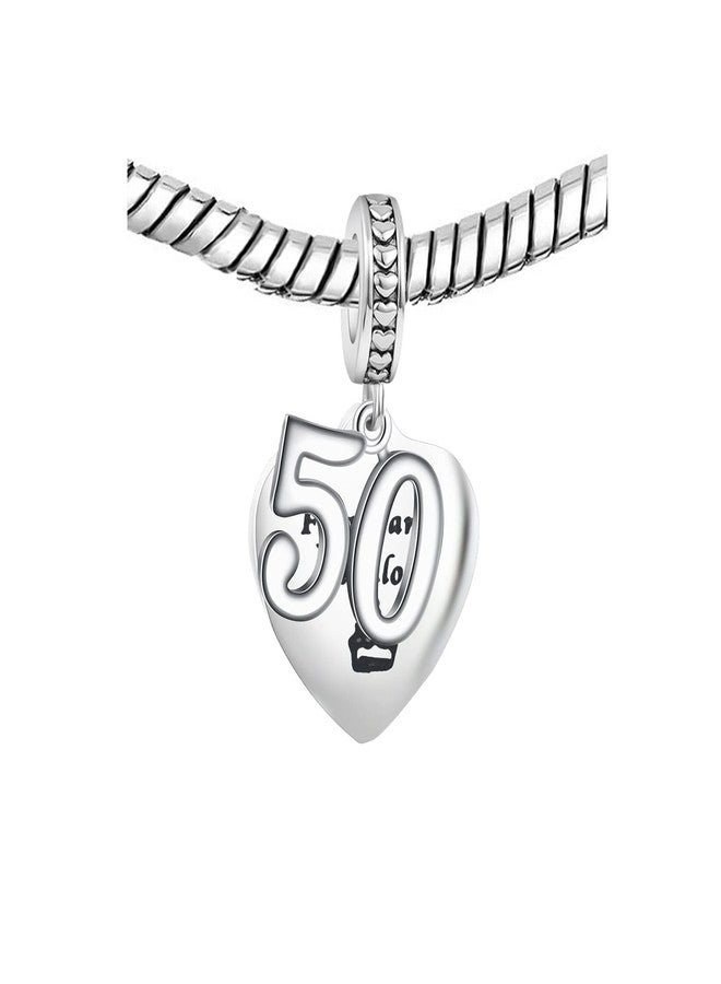 MiiFort 50th Birthday Love Heart Dangle Charm fits Pandora Bracelets Fabulous Fifty for Women Wife Grandma Dangle - Image 2