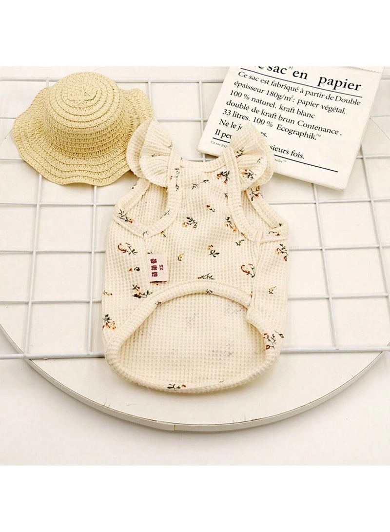 A.M Pet Vest Waffle Pattern Ruffle Sleeve Bow Tie Cute Pet Sweatshirt - Image 3