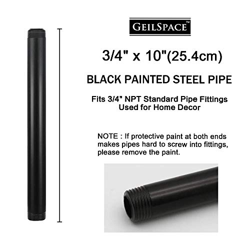 GeilSpace 6 Pack 3/4" × 10" Pre-Cut Black Metal Pipe, Industrial Steel Fits Standard Three Quarters Inch Threaded Pipes and Fittings - Vintage DIY Industrial Shelving (3/4" × 10", Black) - Image 2