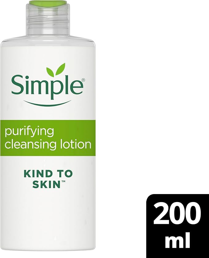 Simple Kind to Skin Purifying Cleansing Lotion Cleanser for Sensitive Skin Gently Removes Makeup and Impurities 200 ml - Image 2