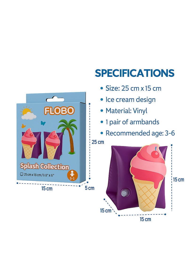 FLOBO Kids Inflatable Arm Bands Ice Cream Style Floaties for Swimming Lightweight Leak Proof Safety Float Armband for Toddlers and Children Age 3 to 6 Years  - Image 4