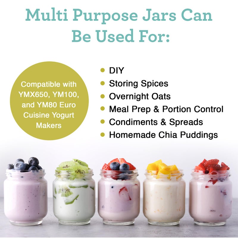 Euro Cuisine Euro Cuisine GY1920 Glass Jars with Lids for Yogurt Maker, Clear, 6 Ounce, Set of 8 6oz Glass Jars for Yogurt, Parfaits, Clear Yogurt Containers  - Image 4