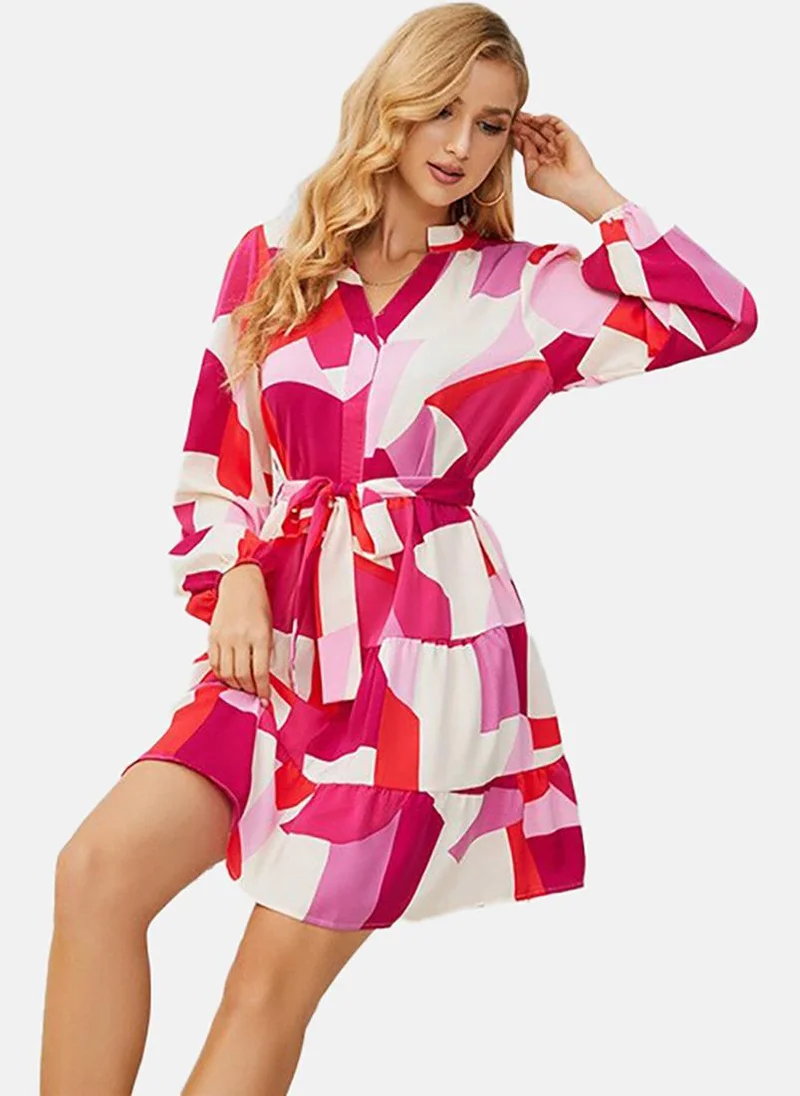 يونيكي Pink & white Geometric Printed Fit & Flare Dress