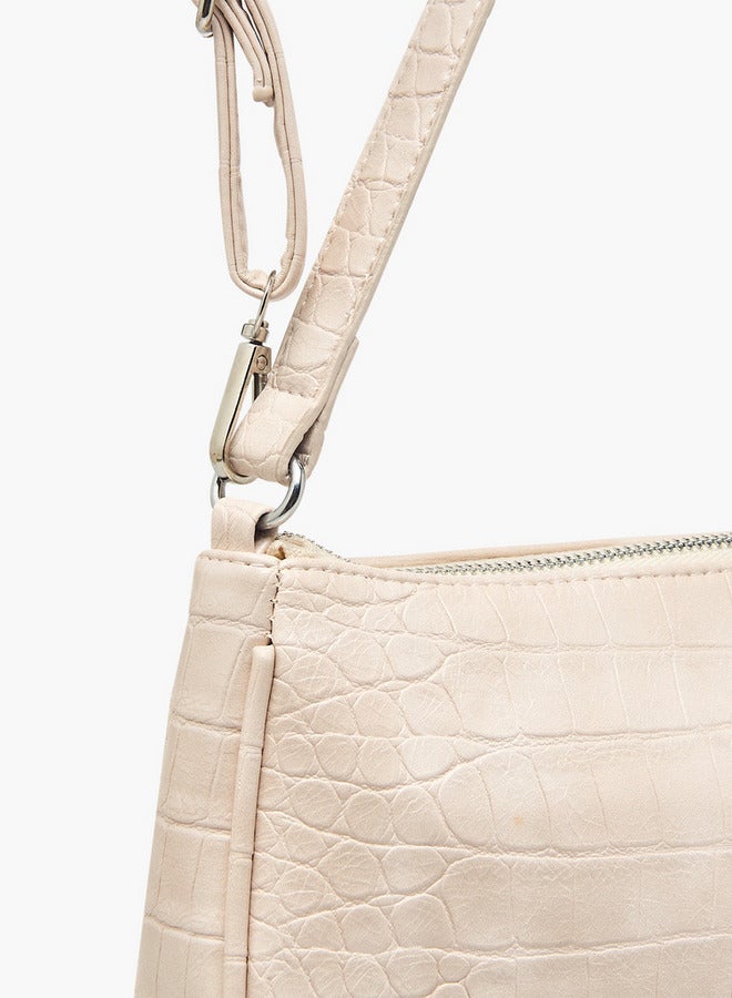 Flora Bella By Shoexpress Textured Shoulder Bag with Detachable Strap and Zip Closure  - Image 5