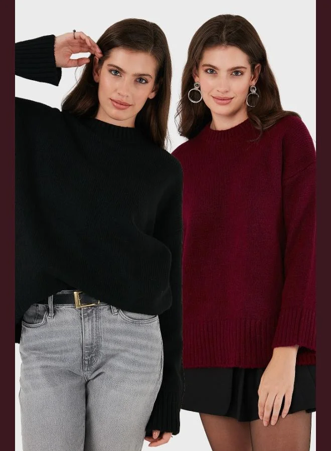 ليلا ليلا سويتر نسائي أساسي بياقة دائرية مقاس عادي عبوة من قطعتين