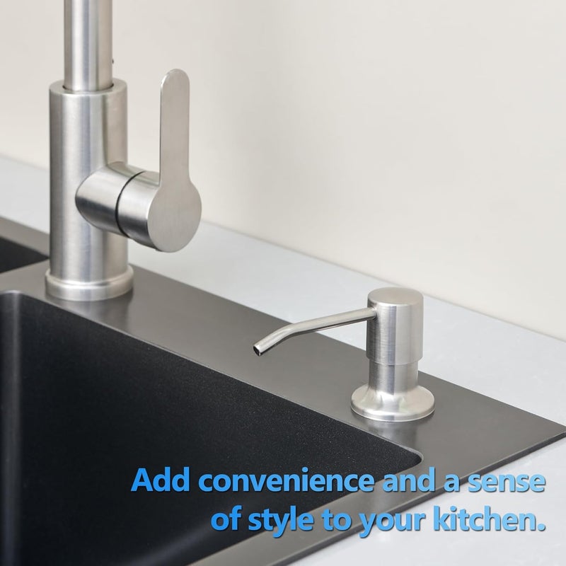 Wardock Built in Soap Dispenser for Kitchen Sink, Brushed Nickel Lotion Dispenser Stainless Steel Countertop Pump Head Refill from The Top 13oz Liquid Bottle - Image 1