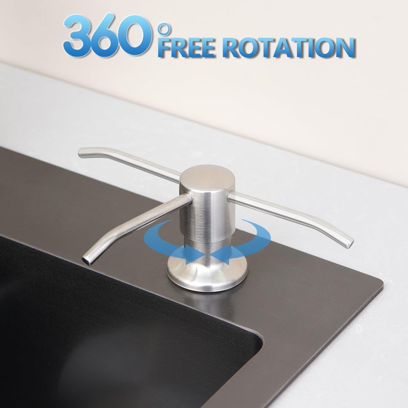 Wardock Built in Soap Dispenser for Kitchen Sink, Brushed Nickel Lotion Dispenser Stainless Steel Countertop Pump Head Refill from The Top 13oz Liquid Bottle - Image 2
