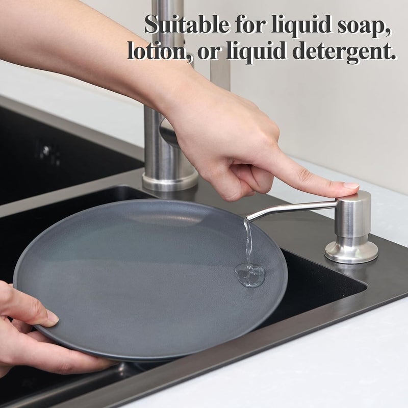 Wardock Built in Soap Dispenser for Kitchen Sink, Brushed Nickel Lotion Dispenser Stainless Steel Countertop Pump Head Refill from The Top 13oz Liquid Bottle - Image 4