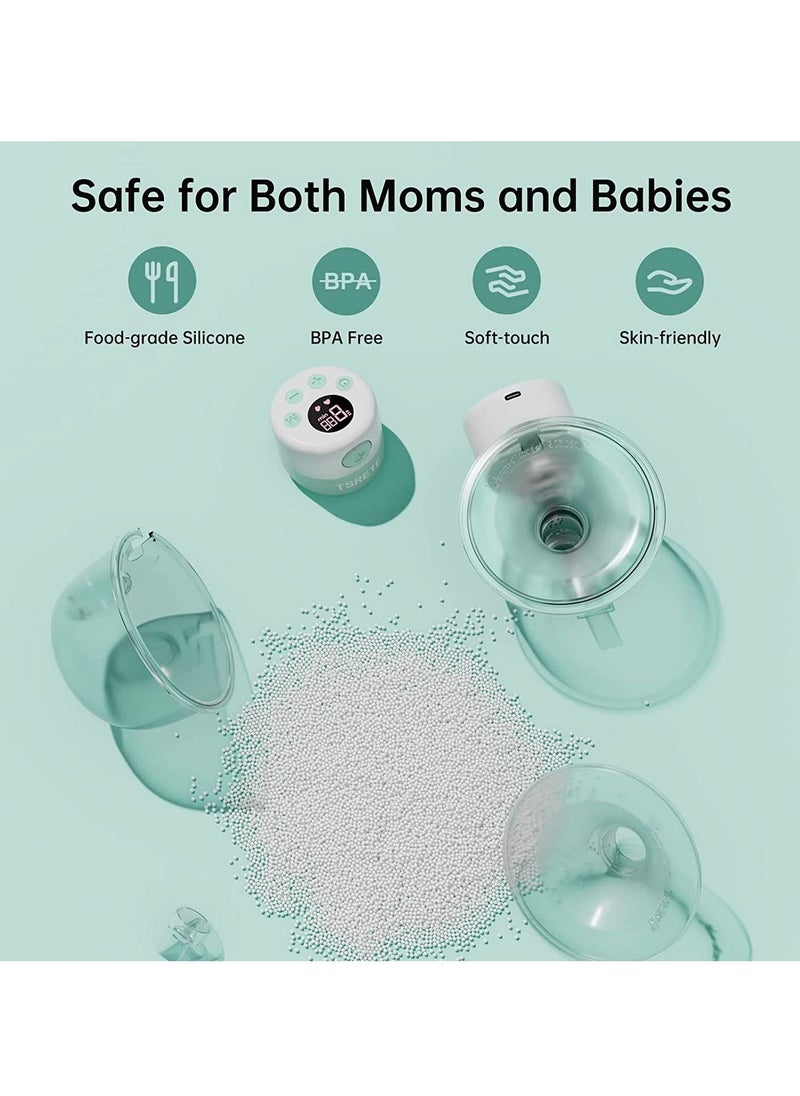 Gonice - Wearable Breast Pump, Electric Hands-Free Breast Pumps with 2 Modes, 9 Levels, LCD Display, Memory Function Rechargeable with Massage and Pumping Mode-Green - Image 1