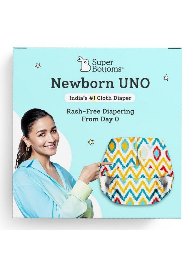 Superbottoms Newborn Uno Cloth Diaper ; Aio Cloth Diapers For Babies ; Cloth Diaper For Newborn Babies 0 To 6 Months ; Pack Of 1 Cloth Diaper With 1 Insert ( Ikat Chevron )  - Image 2