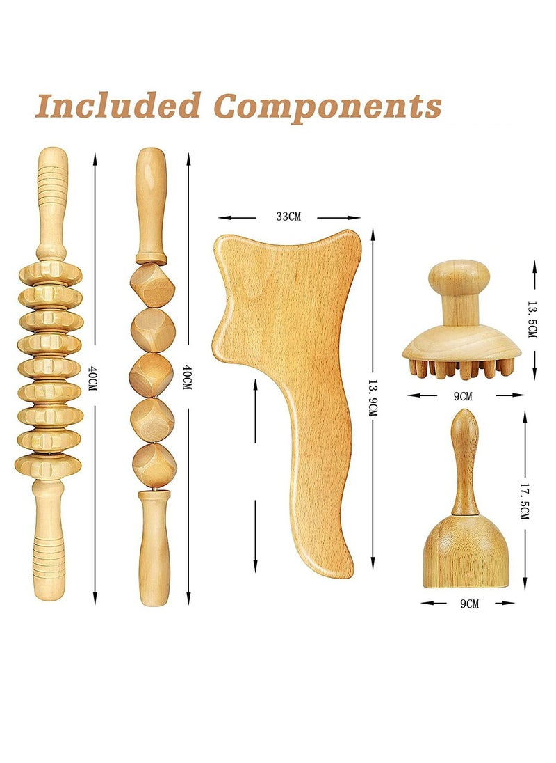 Generic - Beech Wood Therapy Massage Tools  Set of 5 Wood Therapy Tools Body Sculpting Lymphatic Drainage Massager Anti Cellulite Set for Muscle Pain Relief Cellulite - Image 1