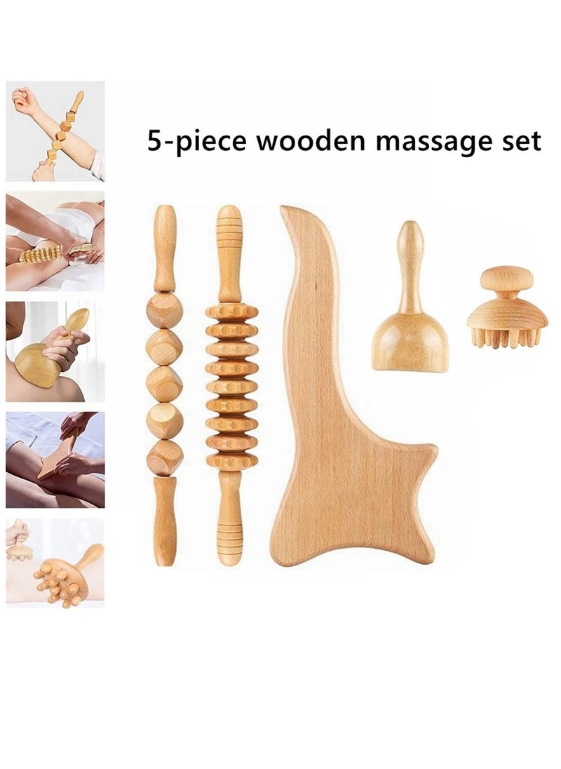 Generic - Beech Wood Therapy Massage Tools  Set of 5 Wood Therapy Tools Body Sculpting Lymphatic Drainage Massager Anti Cellulite Set for Muscle Pain Relief Cellulite - Image 1