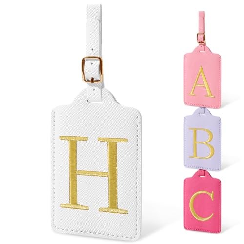 Iqimott Initial Luggage Tags for Suitcases Cute Embroidered Letter Luggage Bag Suitcase Identifier Name Baggage Tag PU Leather Travel Luggage Tags Bag Tags for Men Women Kids Luggage HandbagsWhite H - Image 1