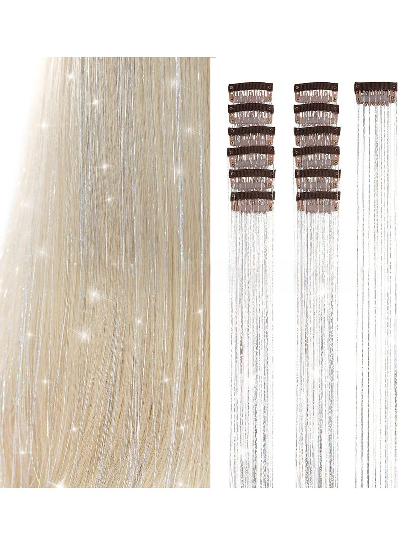 Arabest 1 x 5 pcs Seamless Hair Extensions Colorful Laser Shine Strands New silver belt clip (6 pieces a card) 
