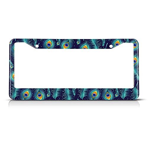 Beabes Green Blue Peacock Feather License Plate Frame Beautiful Animal License Plate Holder Bird Car Tag Frame License Plate Car Accessories 2 Holes Novelty Auto Car Tag Vanity Present - Image 1