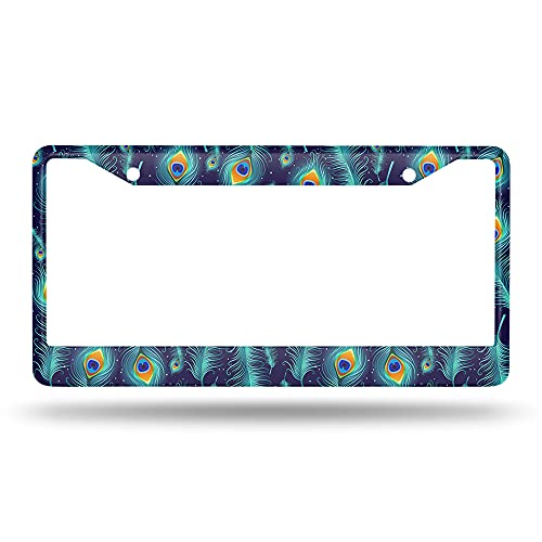 Beabes Green Blue Peacock Feather License Plate Frame Beautiful Animal License Plate Holder Bird Car Tag Frame License Plate Car Accessories 2 Holes Novelty Auto Car Tag Vanity Present - Image 2