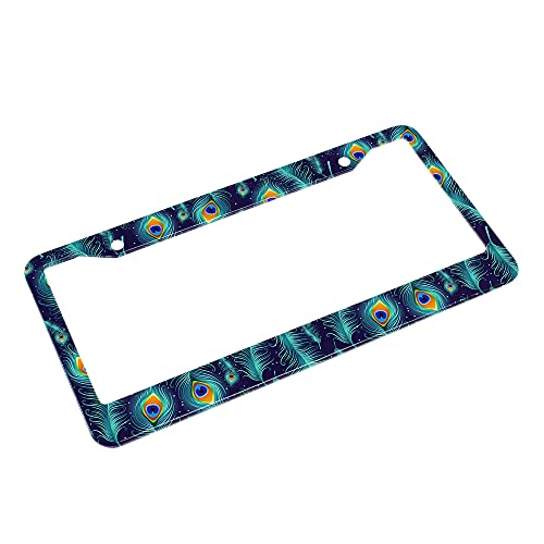 Beabes Green Blue Peacock Feather License Plate Frame Beautiful Animal License Plate Holder Bird Car Tag Frame License Plate Car Accessories 2 Holes Novelty Auto Car Tag Vanity Present - Image 4