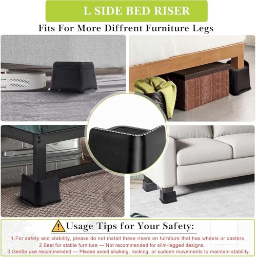 Yookwutar Bed Risers 2 inch, 3 inch, 4 inch, 6 inch, 8 inch Heavy Duty, Oversized Furniture Riser for Couch Sofa Table Chair Leg Frame Dorm, Support up to 6000 Lbs (Black 4 Pack, 4 inch) - Image 3