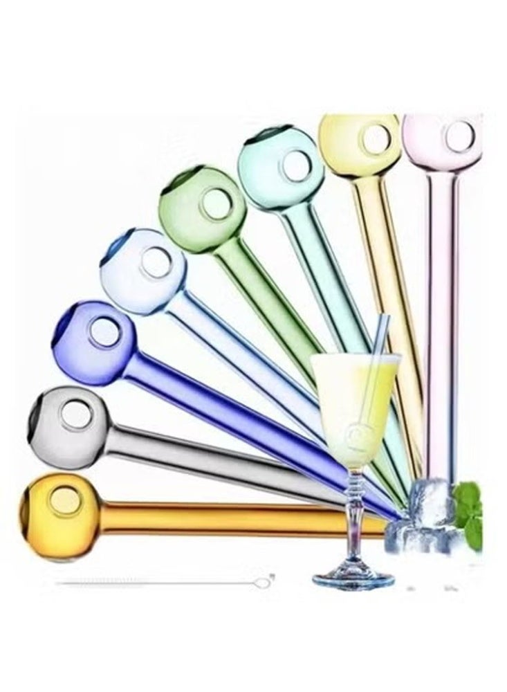 BaytEasy 8 Pcs Glass Straws Shatter Resistant 4 Inch Short Reusable Glass Straw With Cleaning Brush Dishwasher Safe Bar Drinking Straws Perfect For Cocktail Smoothies Coffee Juice and Lightweight, easy to use Colorful - Image 1