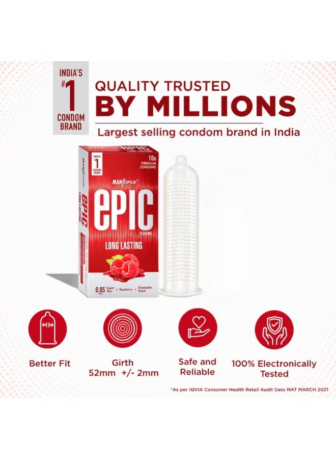 Mankind Manforce Epic Pleasure Raspberry Flavoured Condoms for Men | Pack of 3 |  Ultra Thin Lubricated Latex Condoms for Long Lasting Pleasure and Safe Protection | Premium Quality Flavoured Condoms Pack | 10 Pieces Bundle - Image 5