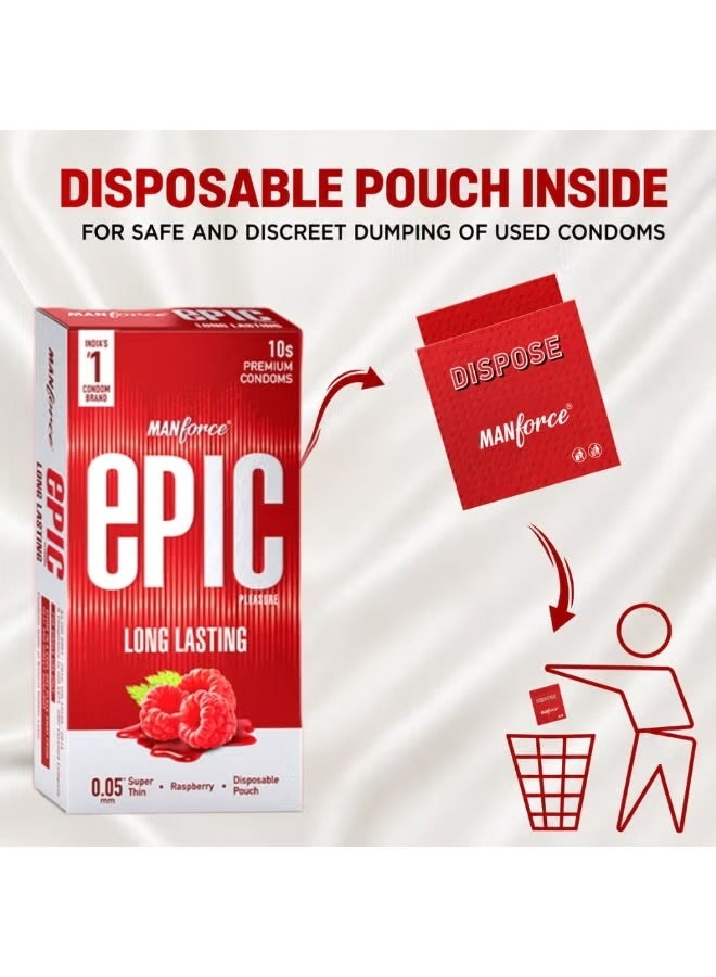Mankind Manforce Epic Pleasure Raspberry Flavoured Condoms for Men | Pack of 3 |  Ultra Thin Lubricated Latex Condoms for Long Lasting Pleasure and Safe Protection | Premium Quality Flavoured Condoms Pack | 10 Pieces Bundle - Image 4