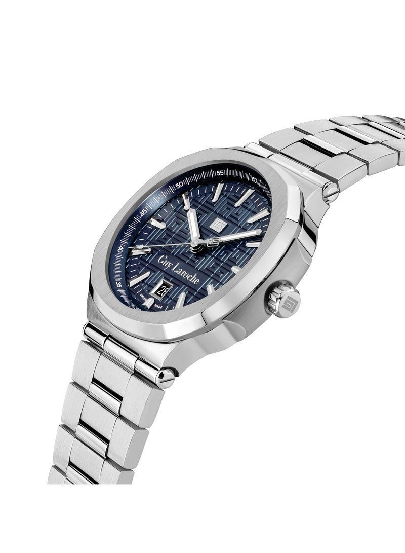 غاي لاروش ساعة رجالية سويسرية الصنع من تشارلي بقرص أزرق وسوار فضي من الفولاذ المقاوم للصدأ - Image 2