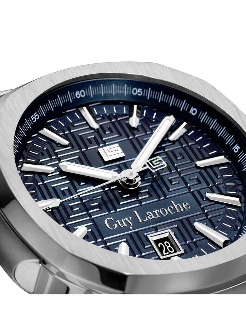 غاي لاروش ساعة رجالية سويسرية الصنع من تشارلي بقرص أزرق وسوار فضي من الفولاذ المقاوم للصدأ - Image 3