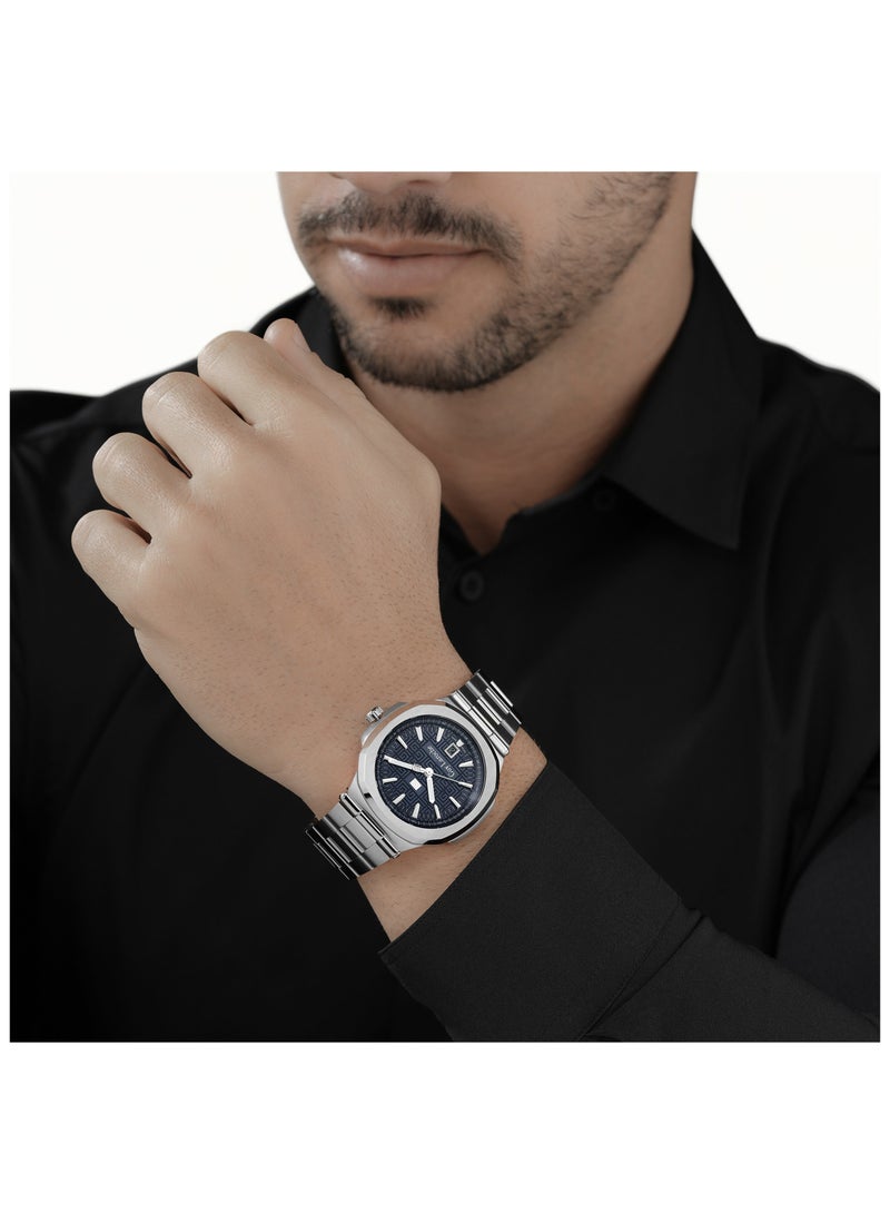 غاي لاروش ساعة رجالية سويسرية الصنع من تشارلي بقرص أزرق وسوار فضي من الفولاذ المقاوم للصدأ - Image 5